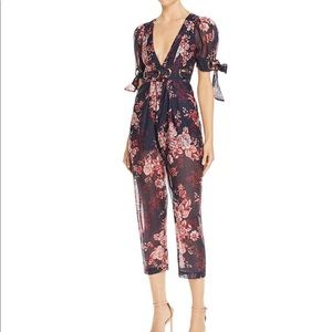 Alice McCall Everything Short Sleeve Plunging Sheer Floral Jumpsuit 0